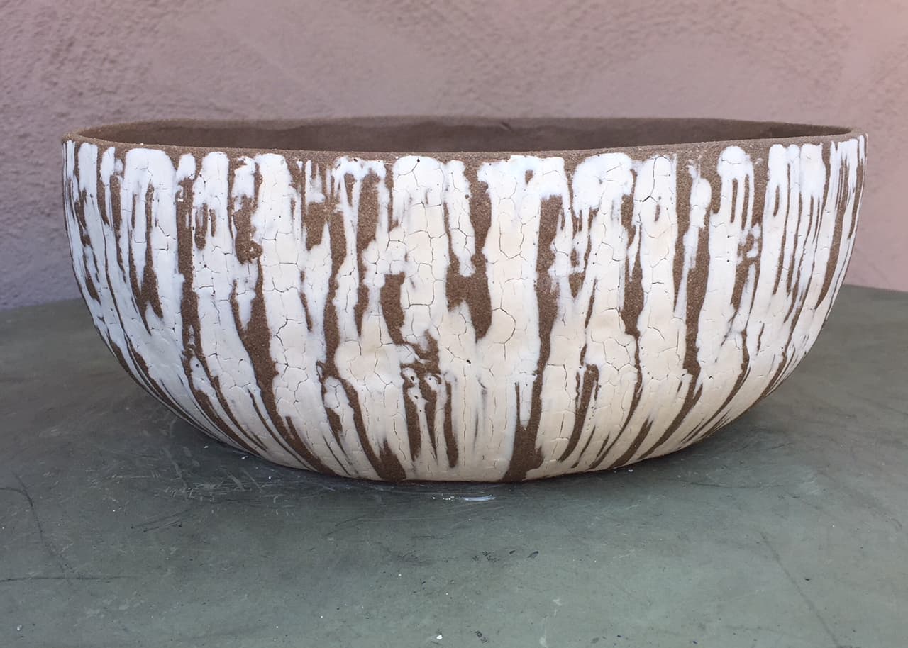 9" Antique White Bamboo Planter