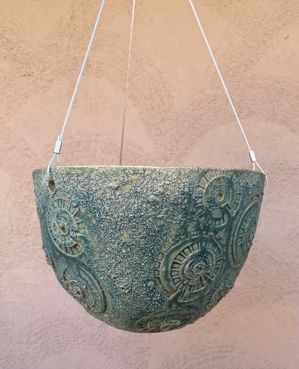 9" Green Fossil Hanging Planter