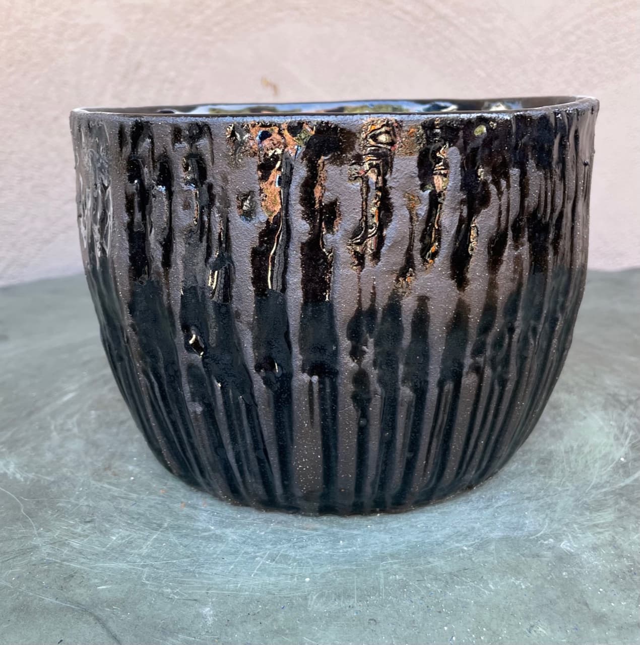 7" Black Bamboo Planter