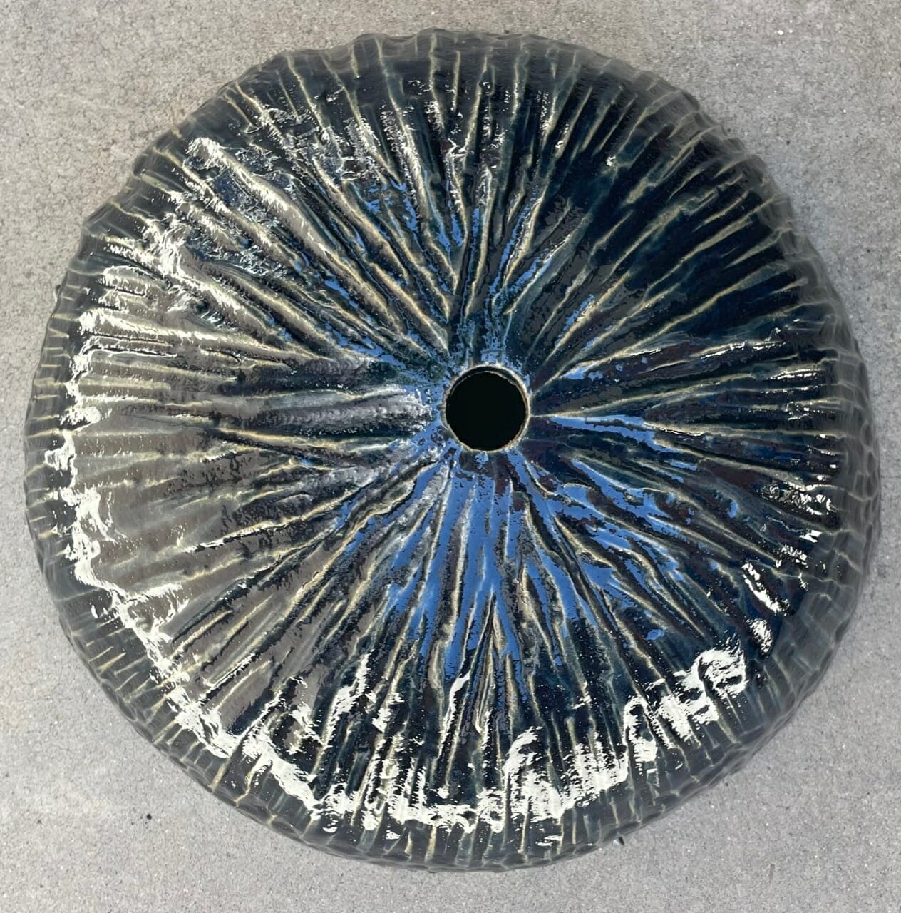 12" Navy Blue Bamboo Hanging Planter - Image 2