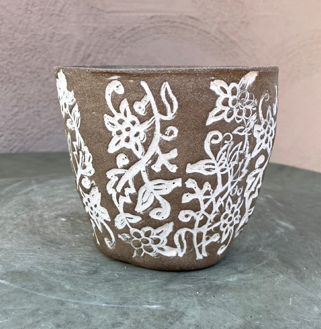 5" Antique White Floral Planter